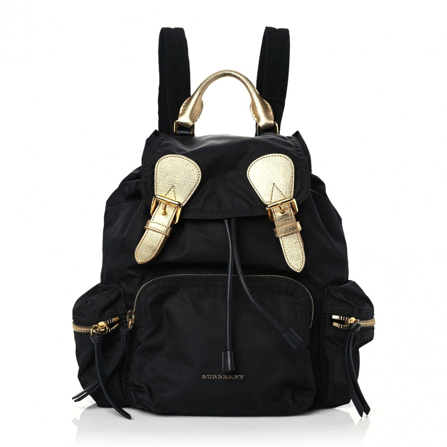 Burberry Nylon Medium Rucksack Runway Backpack Black Gold 