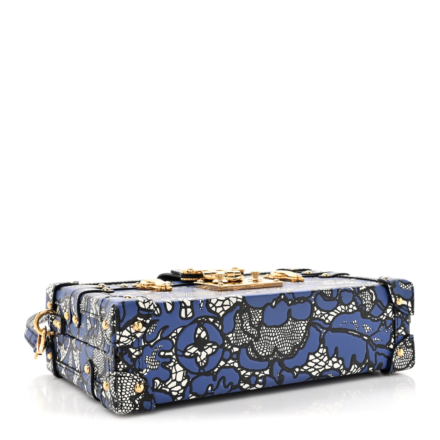Calfskin Lace Flower Inlay Petite Malle Navy Black