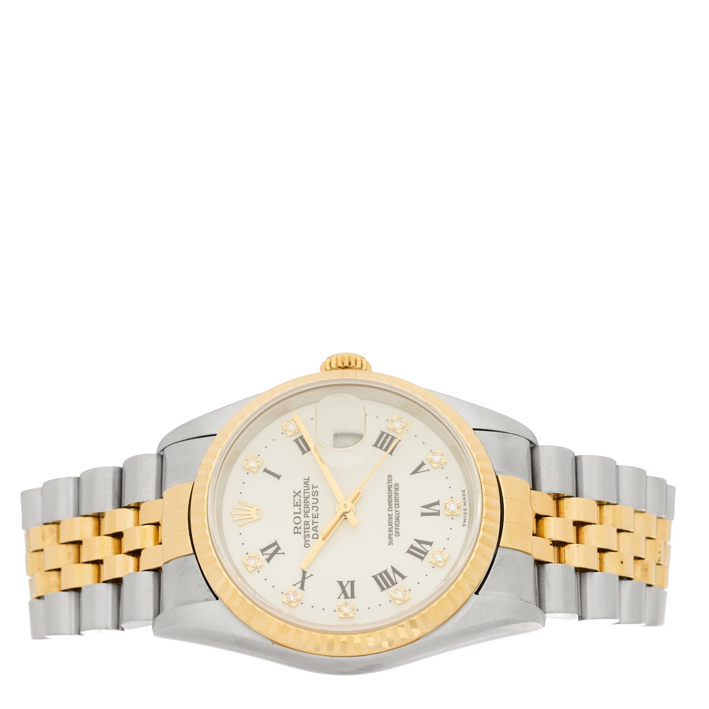Stainless Steel 18K Yellow Gold Diamond 36mm Oyster Perpetual Datejust Watch White Roman 16233