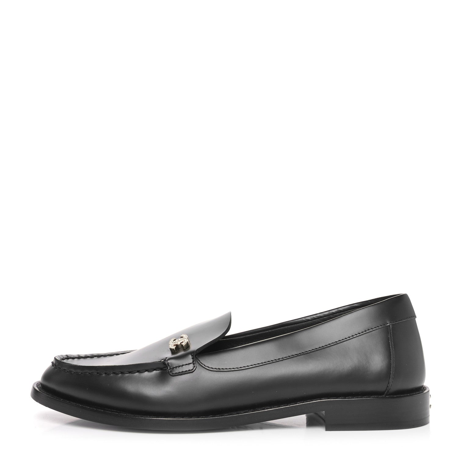 Chanel Calfskin Crystal CC Mocassin Loafers 37 Black 1647101 