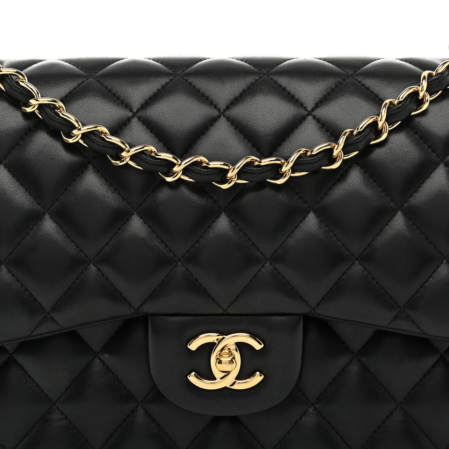 Lambskin Quilted Jumbo Double Flap Black