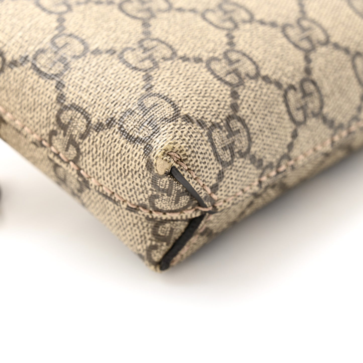 GG Supreme Monogram Azalea Calfskin Small Retro Interlocking G Wristlet Messenger Bag Beige Ebony Brown Sugar