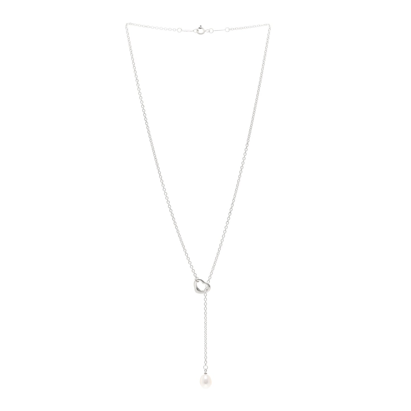 Sterling Silver Pearl 7.5-8mm Elsa Peretti Open Heart Lariat Necklace