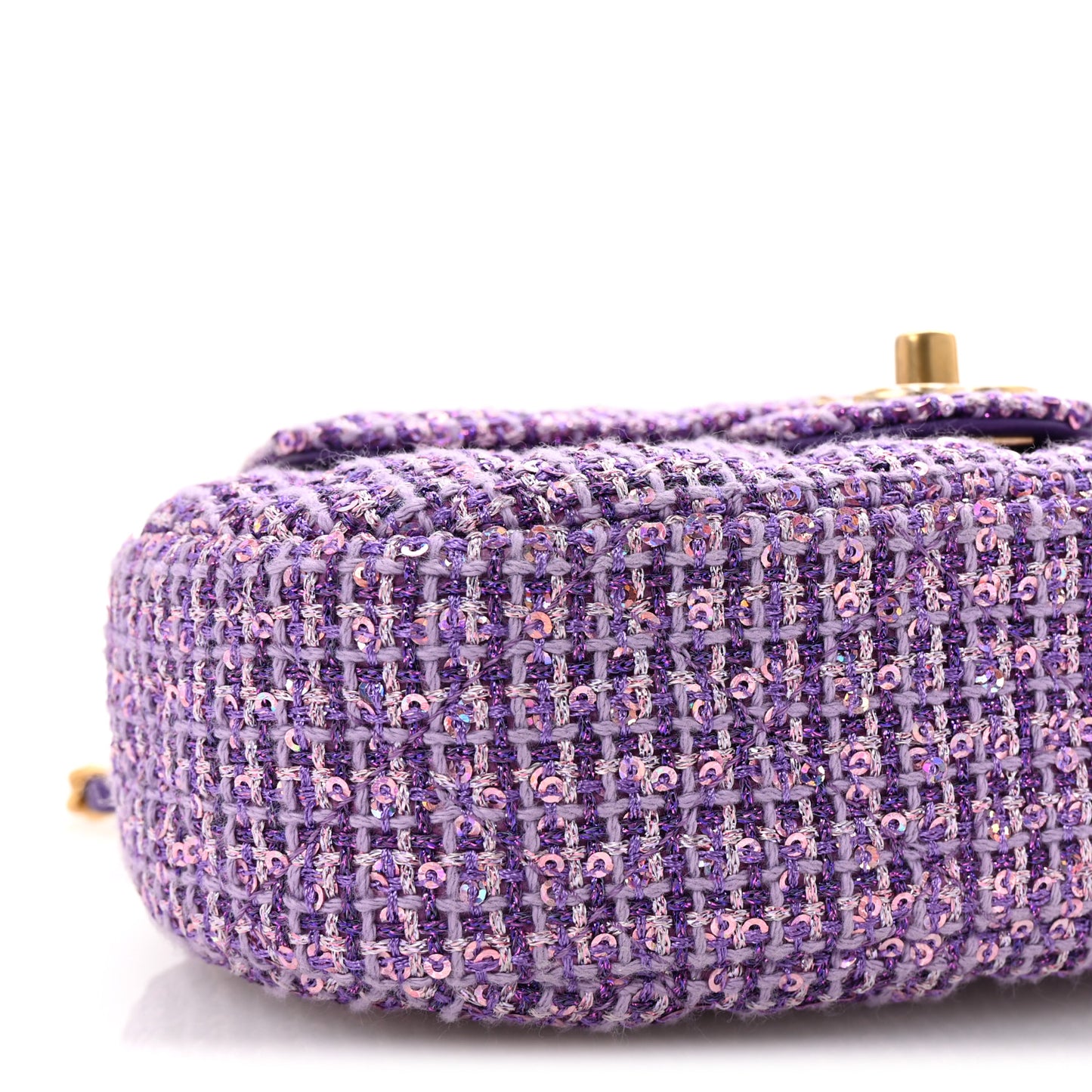 Tweed Sequin Quilted Baywatch Top Handle Flap Purple Silver Light Purple