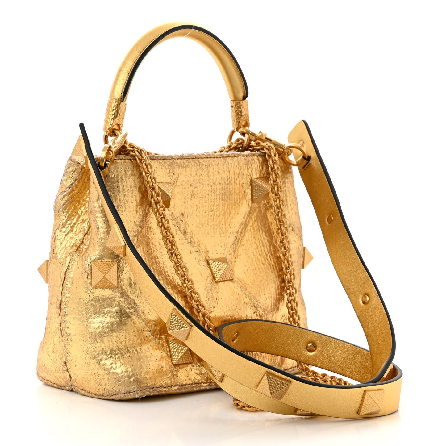 Tweed Metallic Small Roman Stud The Handle Bag Gold