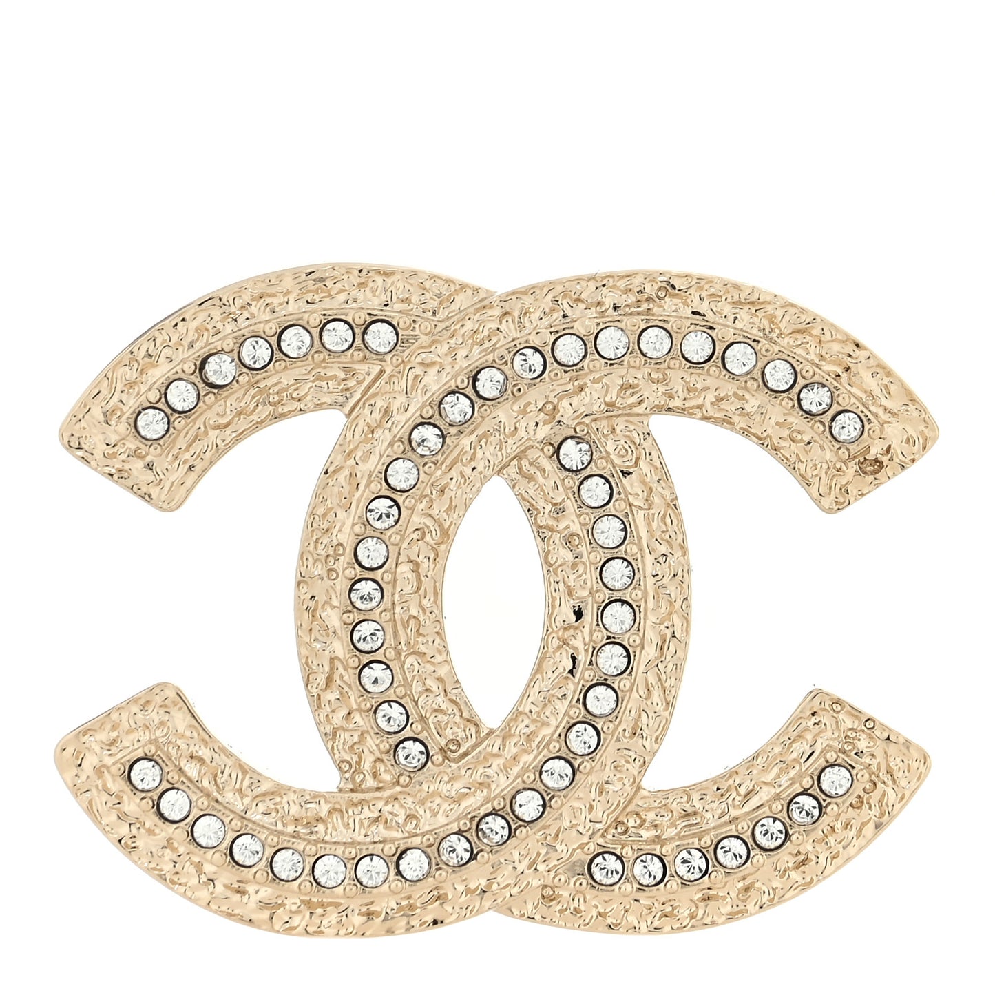 Metal Crystal Baguette CC Brooch Gold