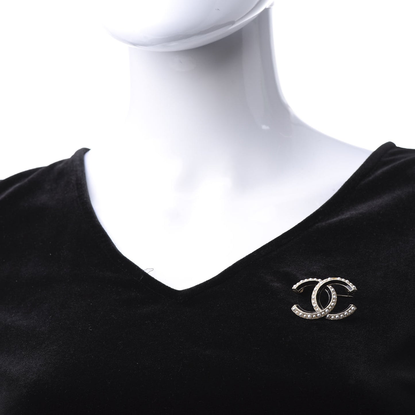 Pearl Enamel CC Brooch Black Gold