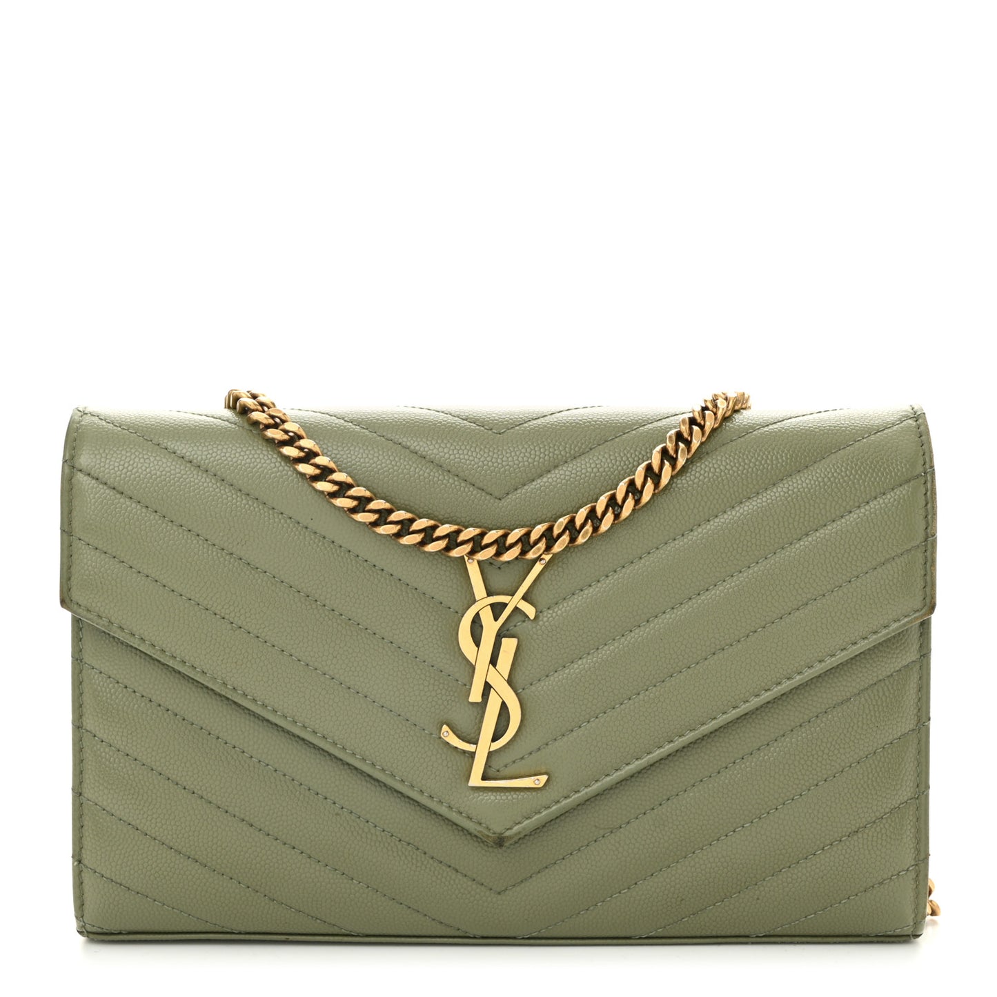 Grain De Poudre Matelasse Chevron Monogram Chain Wallet Pistachio