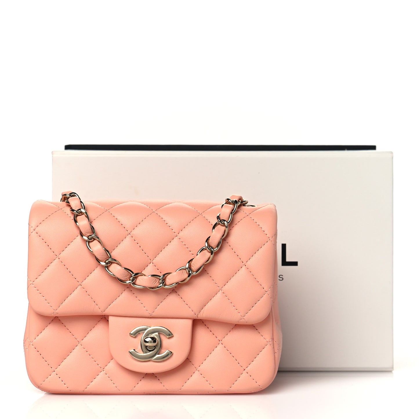 Lambskin Quilted Mini Square Flap Light Pink