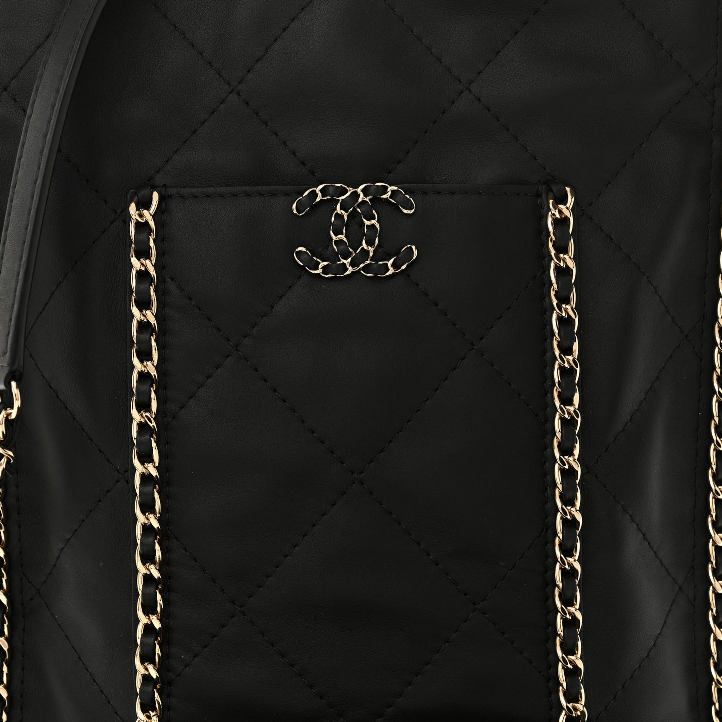 Calfskin Quilted Fringe Small Shopping Bag Black
