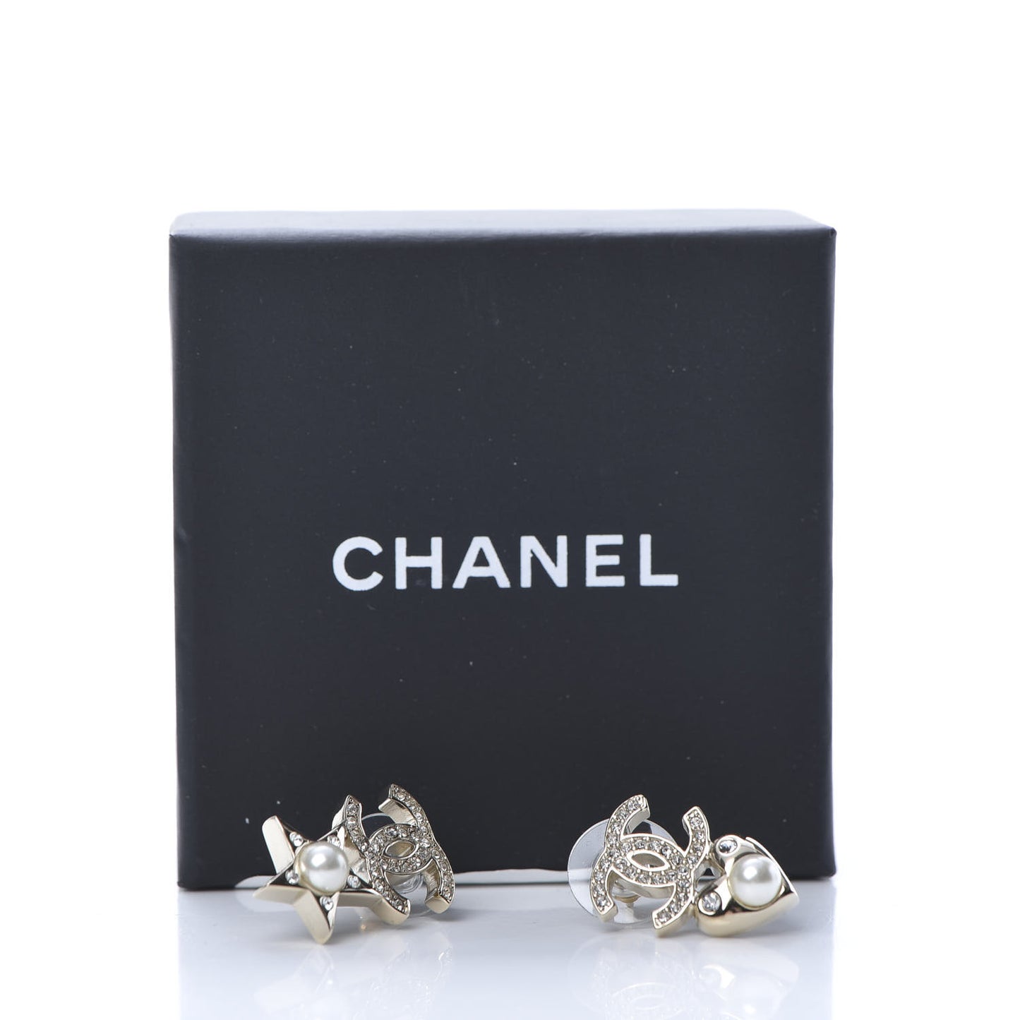 Crystal Pearl Charming Winter CC Star Heart Earrings Gold