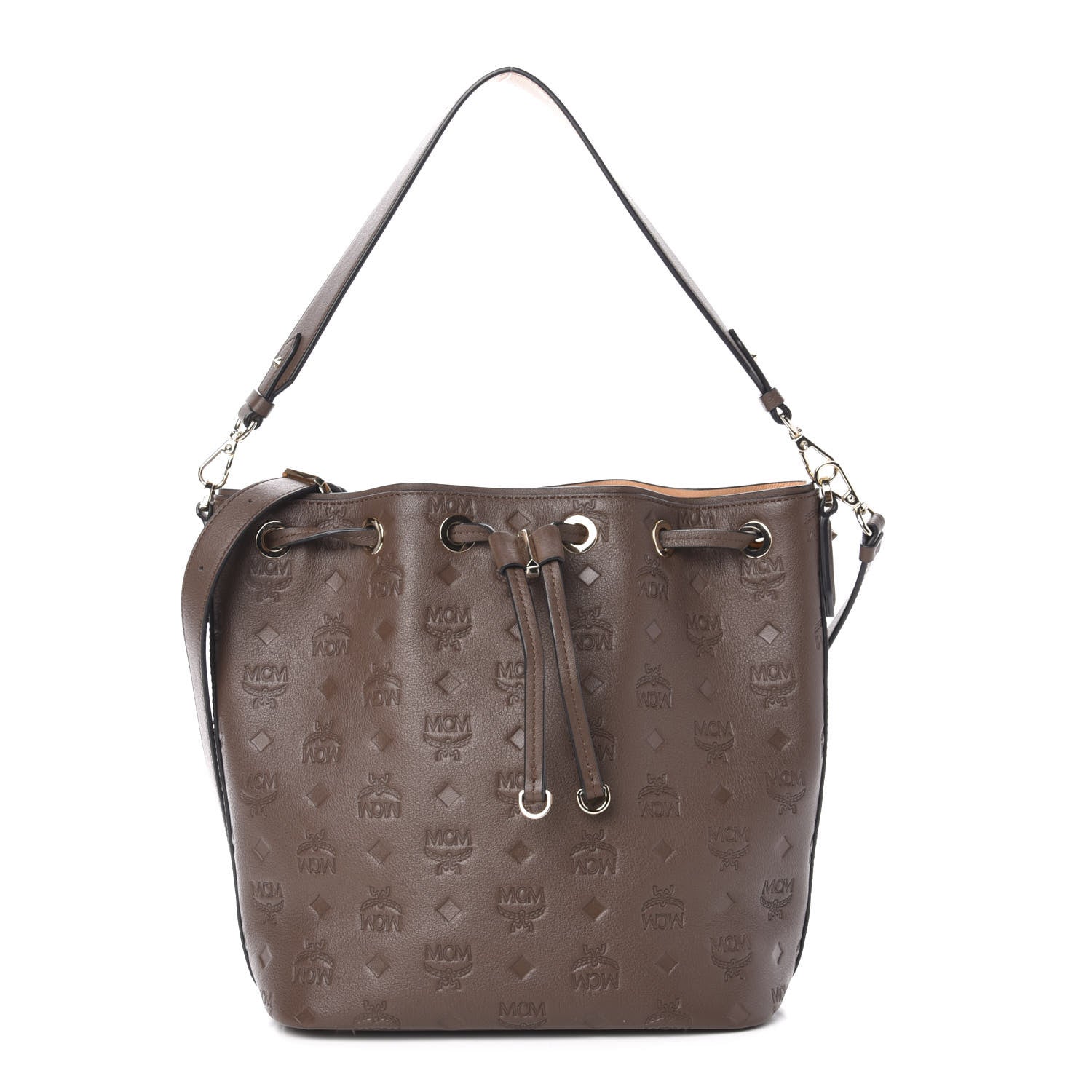 MCM Calfskin Ottomar Monogram Small Essential Bucket Chestnut