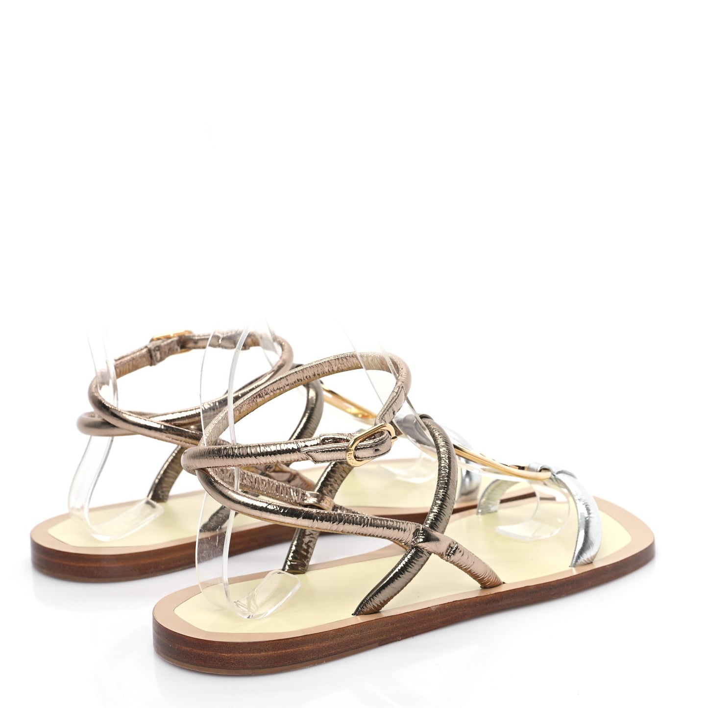 Metallic Nappa Fendi O'Lock Gladiator Flat Sandals 36 Argento Stagno Champagne