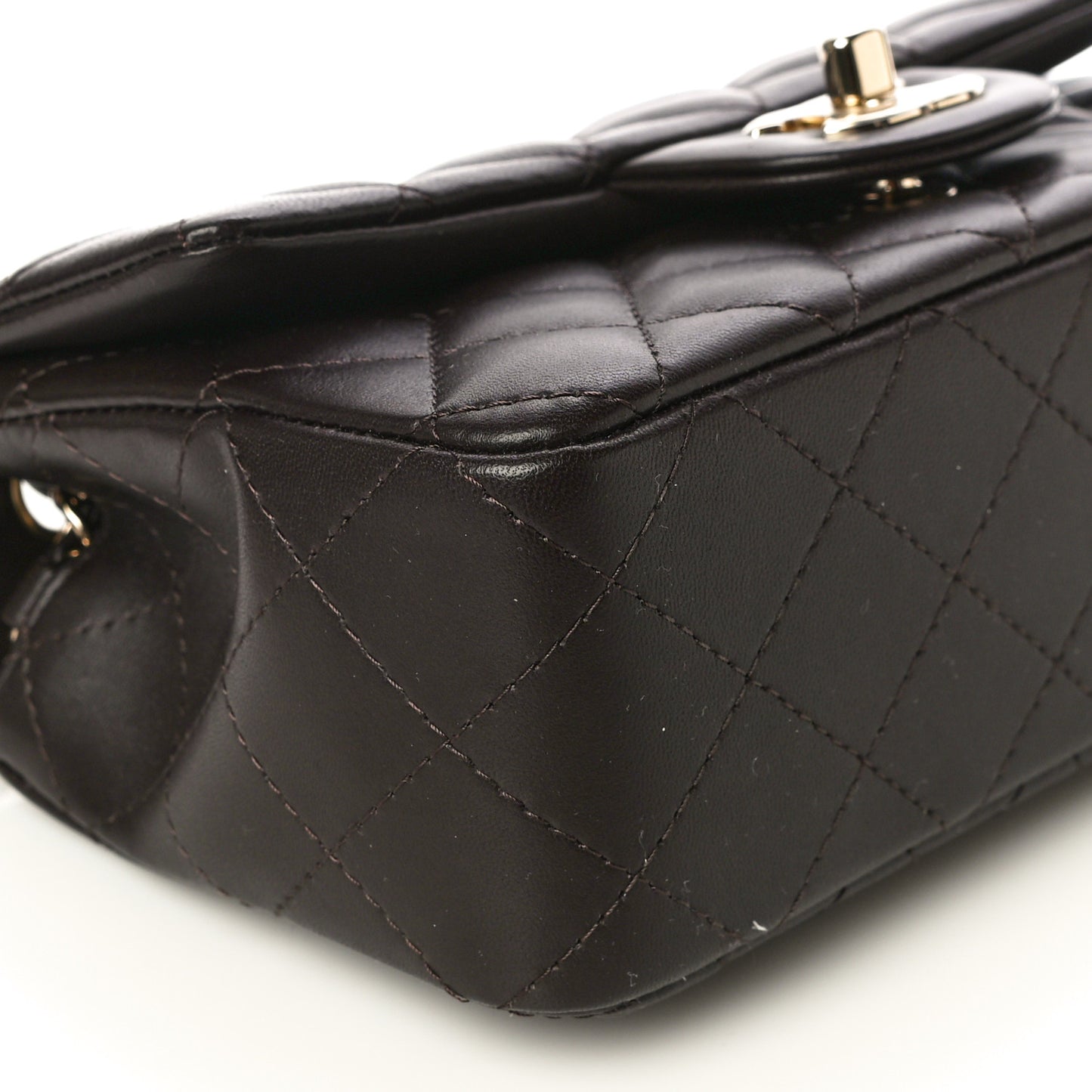 Lambskin Quilted Mini Rectangular Flap Dark Brown