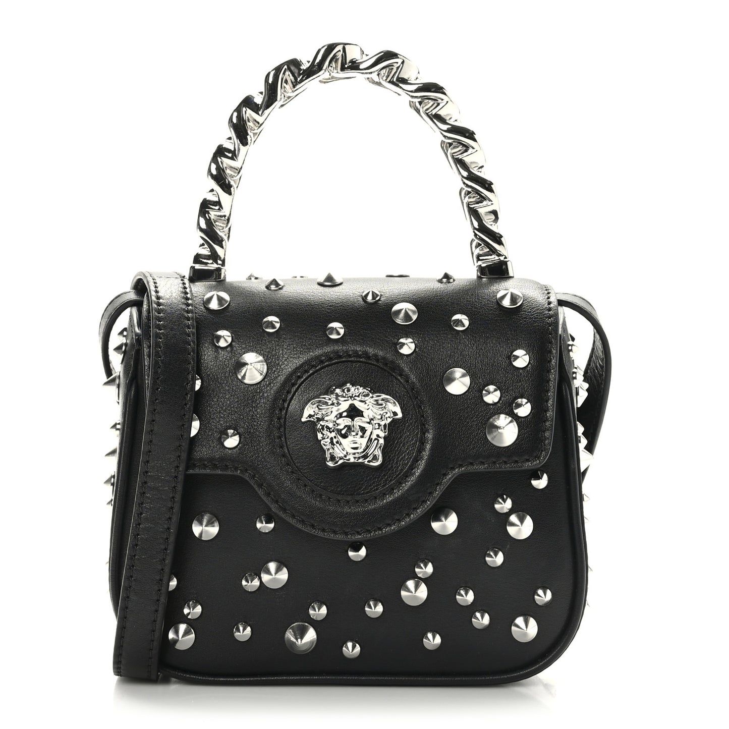 Grained Calfskin Spiked Micro La Medusa Bag Black