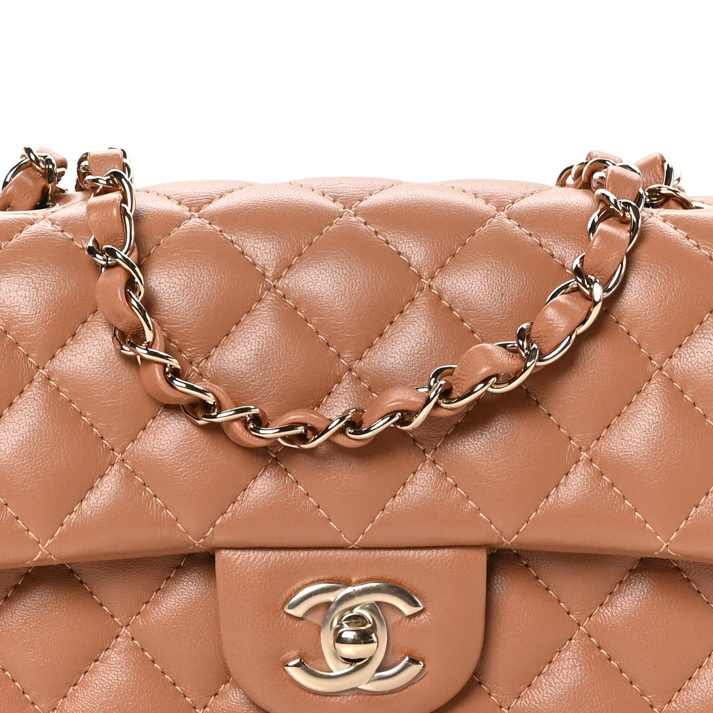 Lambskin Quilted Mini Rectangular Flap Brown