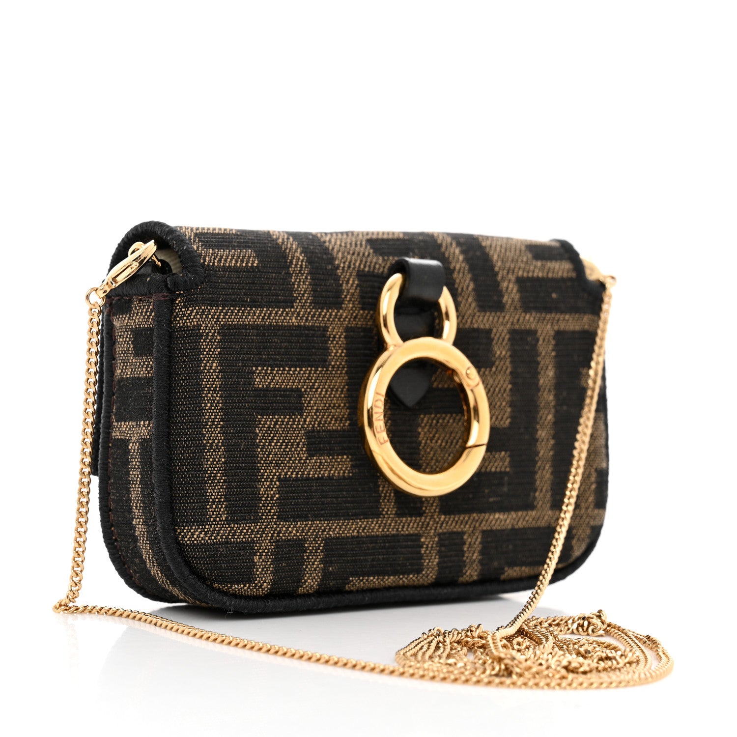 Fendi Fabric Jacquard FF 1974 Nano Baguette Charm Tobacco Moro Black 3 of 8