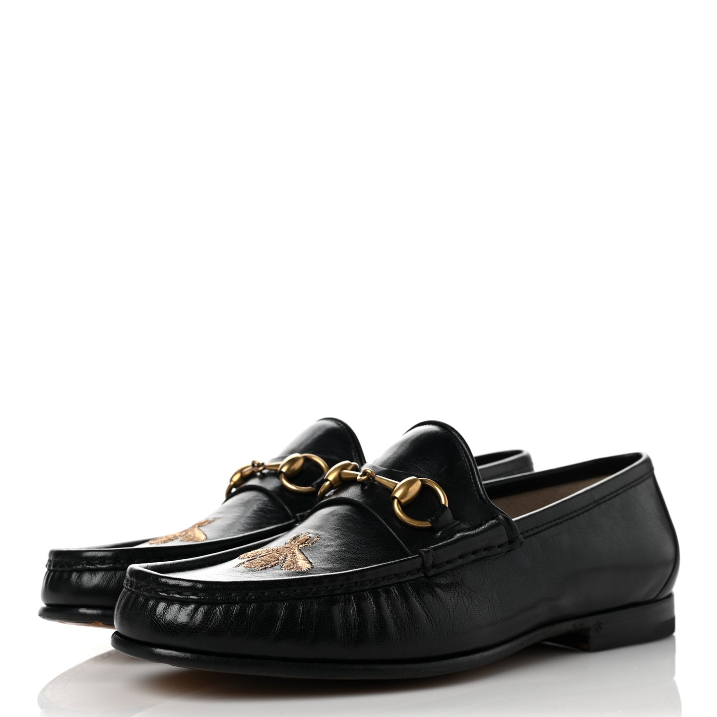 Calfskin Mens Bee Embroidered Roos Horsebit Loafers 7 Black