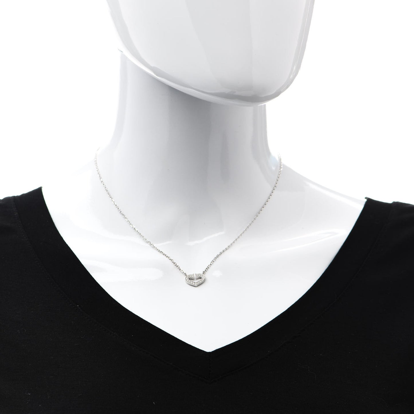 18K White Gold Diamond Small Hearts and Symbols Pendant Necklace