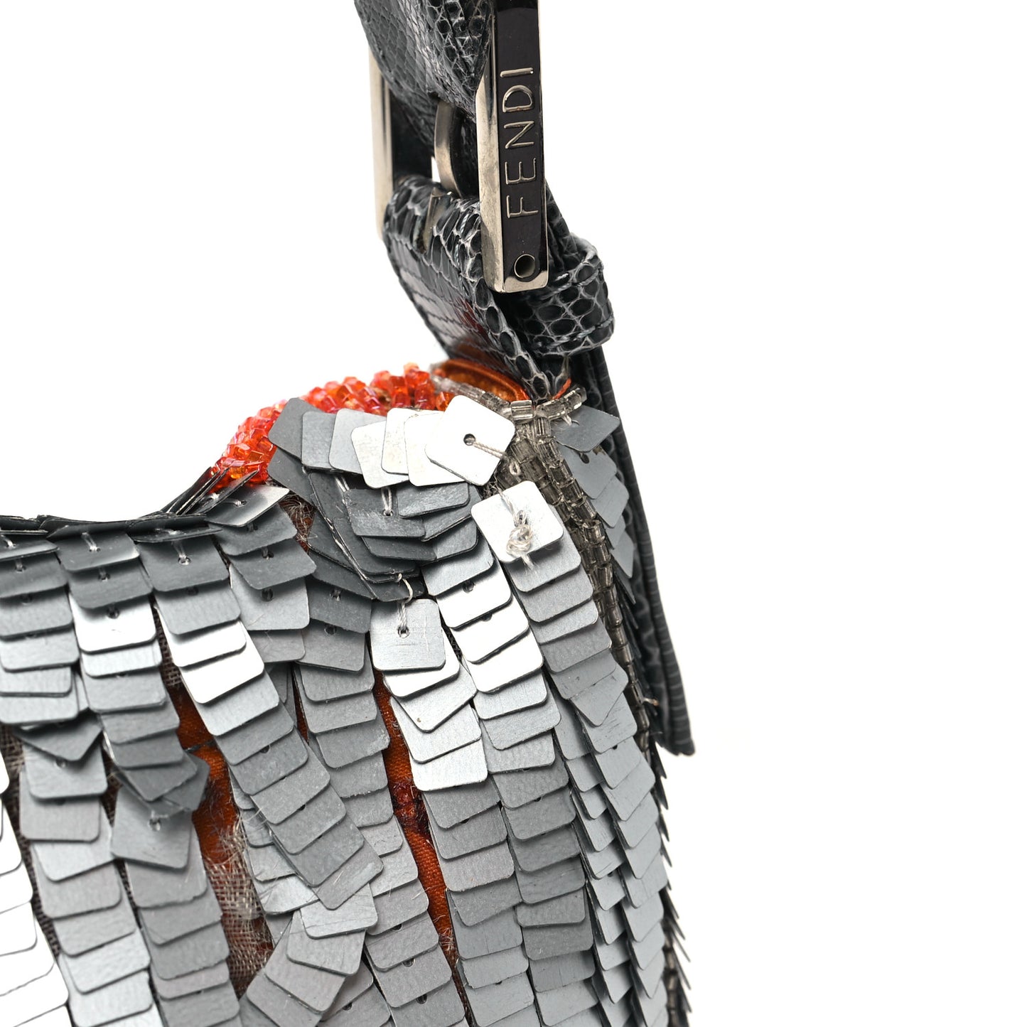 Sequin Beaded Lizard Baguette Silver Orange