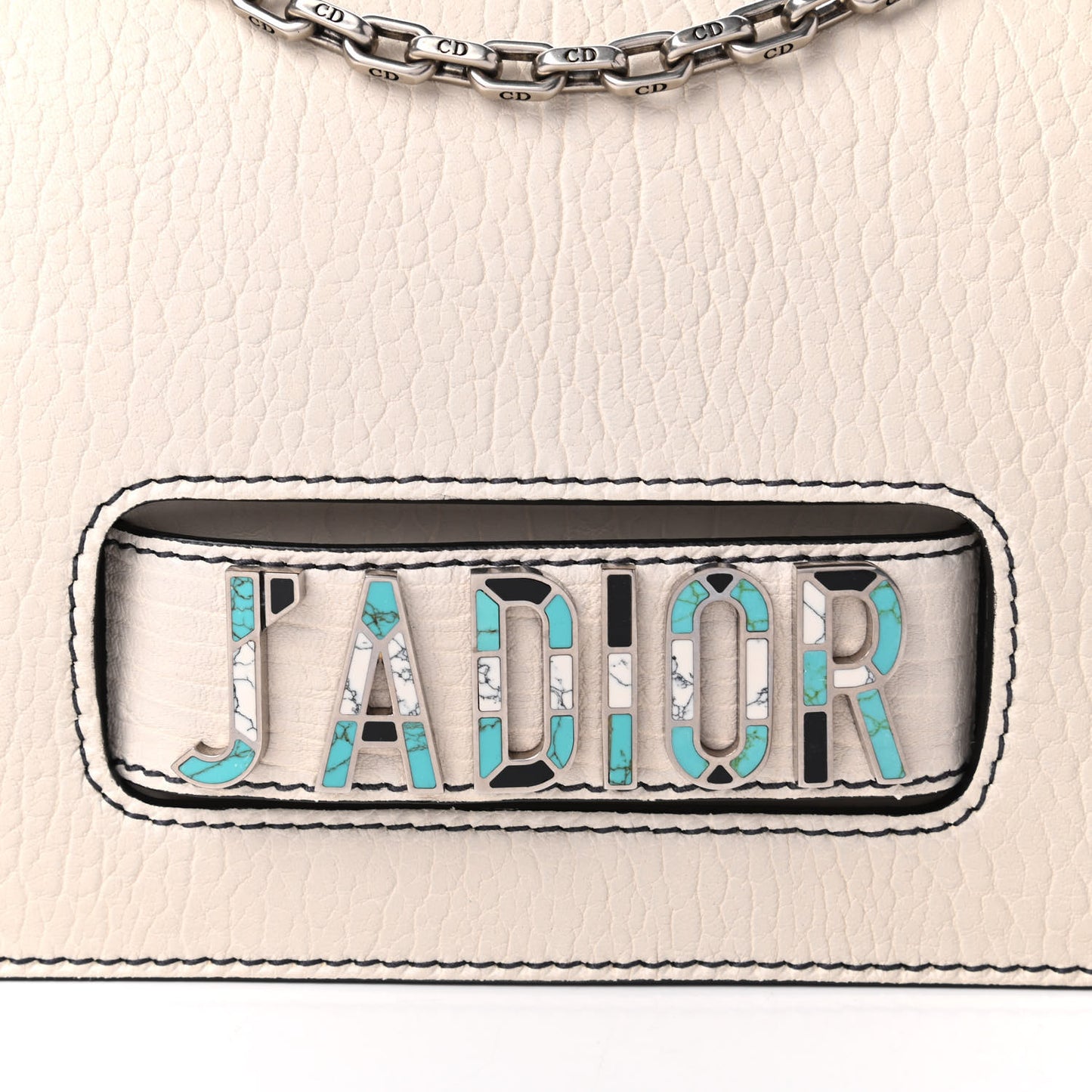 Canyon Grained Lambskin J'Adior Chain Flap Bag Off White