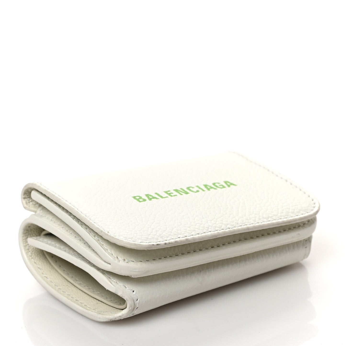 Grained Calfskin Logo Mini Cash Wallet White Light Green