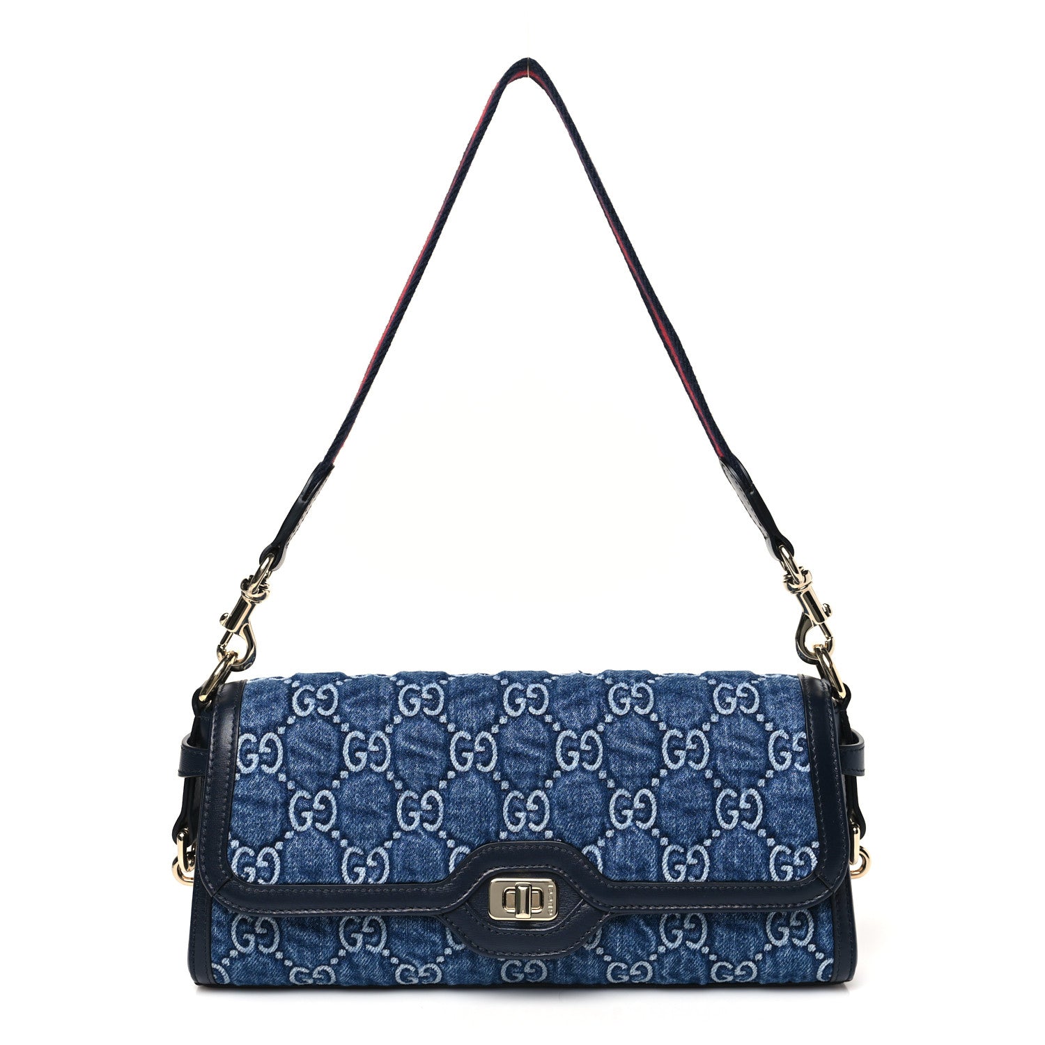 Gucci GG Monogram Denim Small Luce Shoulder Bag Blue 1764150