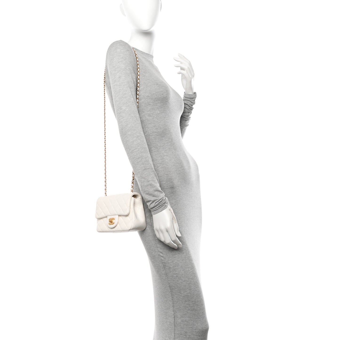 Lambskin Quilted Mini Pearl Crush Flap White