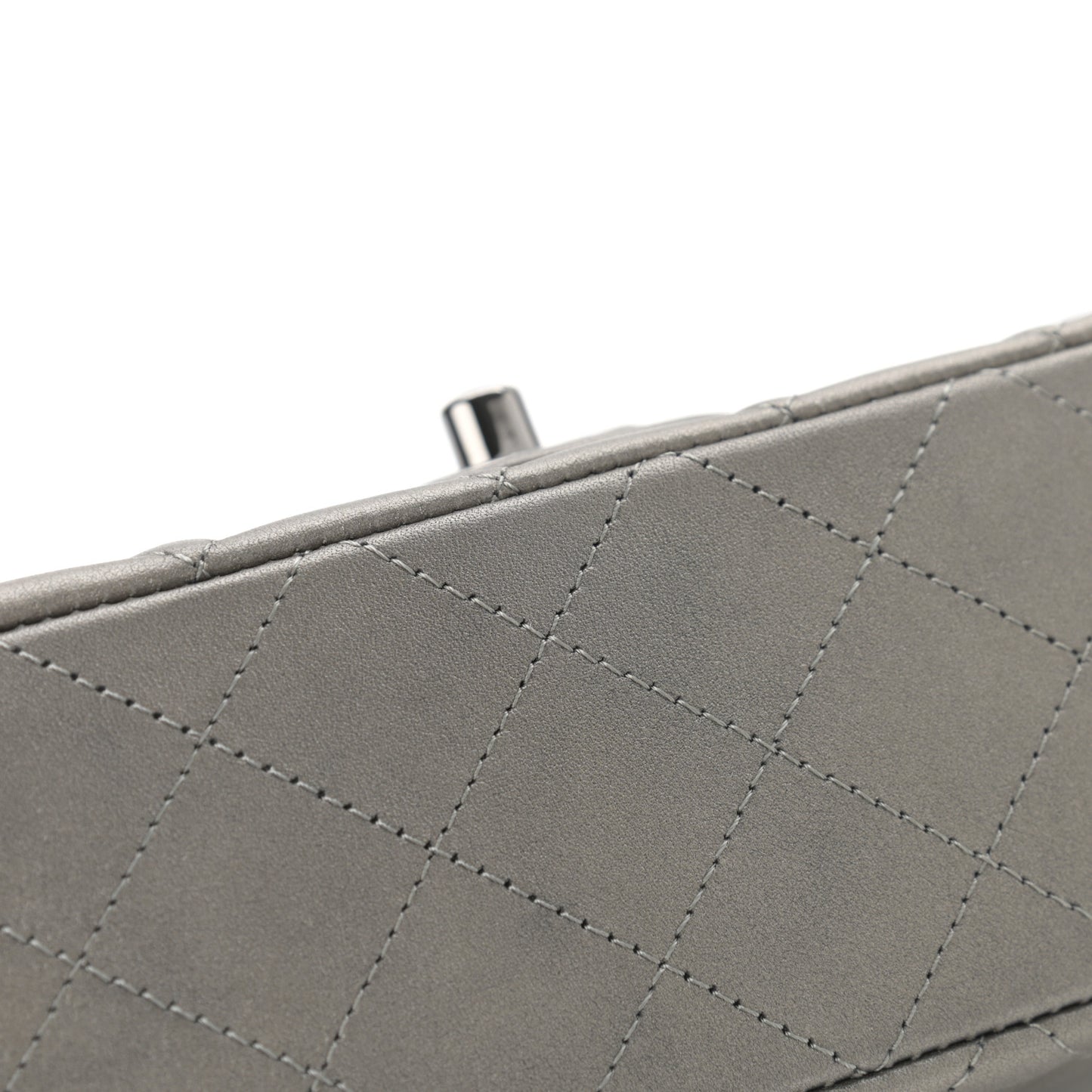 Metallic Calfskin Quilted Mini Rectangular Flap Ruthenium