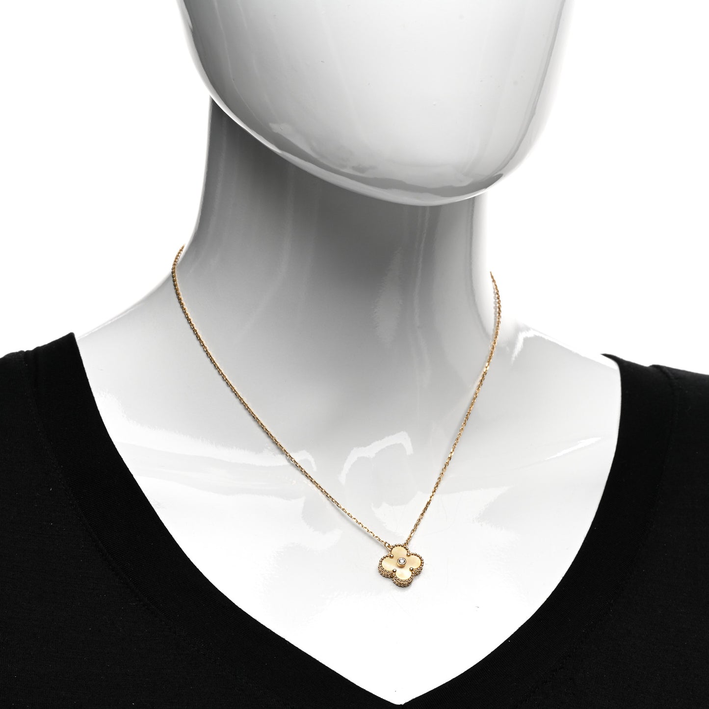 18K Yellow Gold Diamond Yellow Mother of Pearl Vintage Alhambra Pendant Necklace