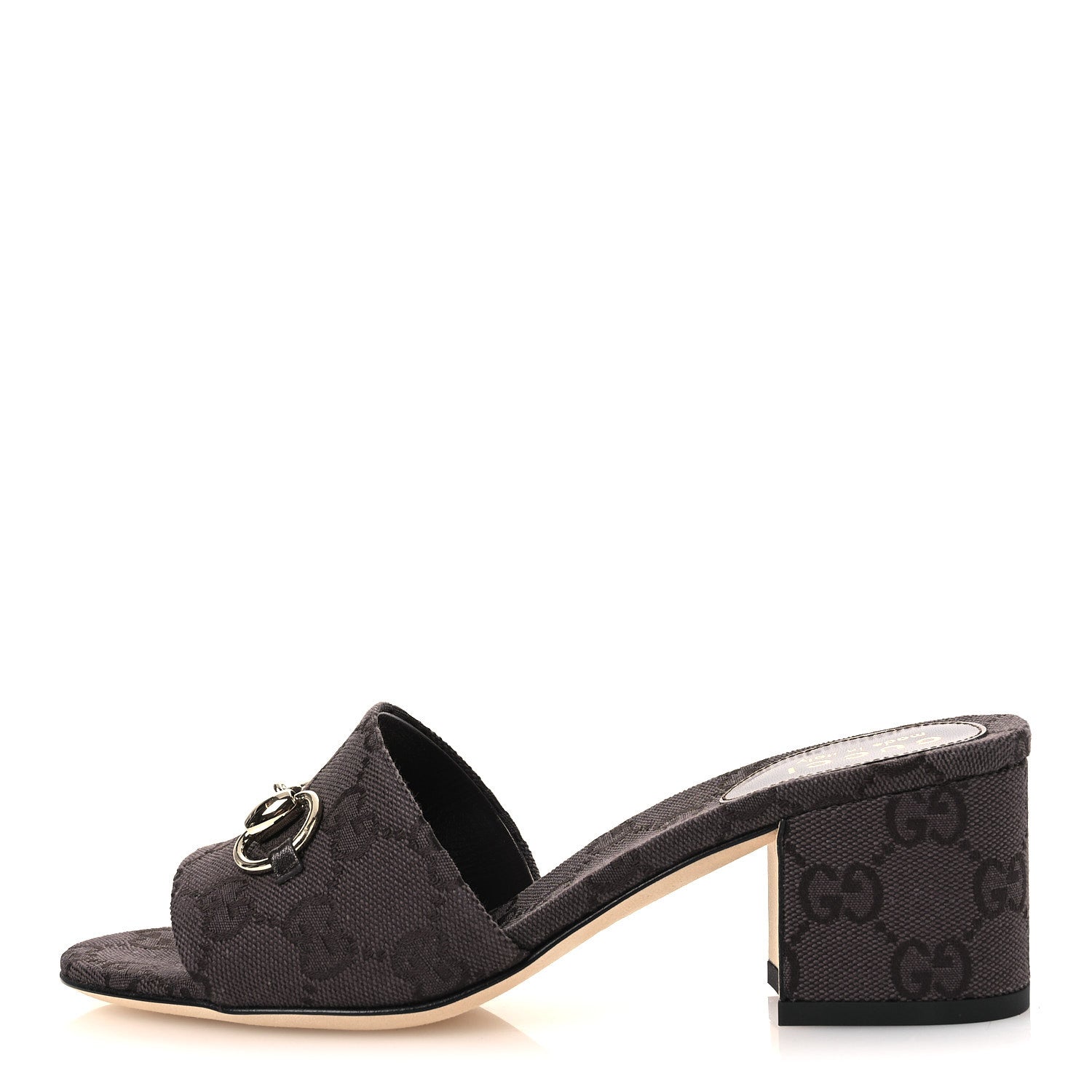 Gucci GG Monogram Horsebit Slide Sandals 36 Dark Brown 1869392