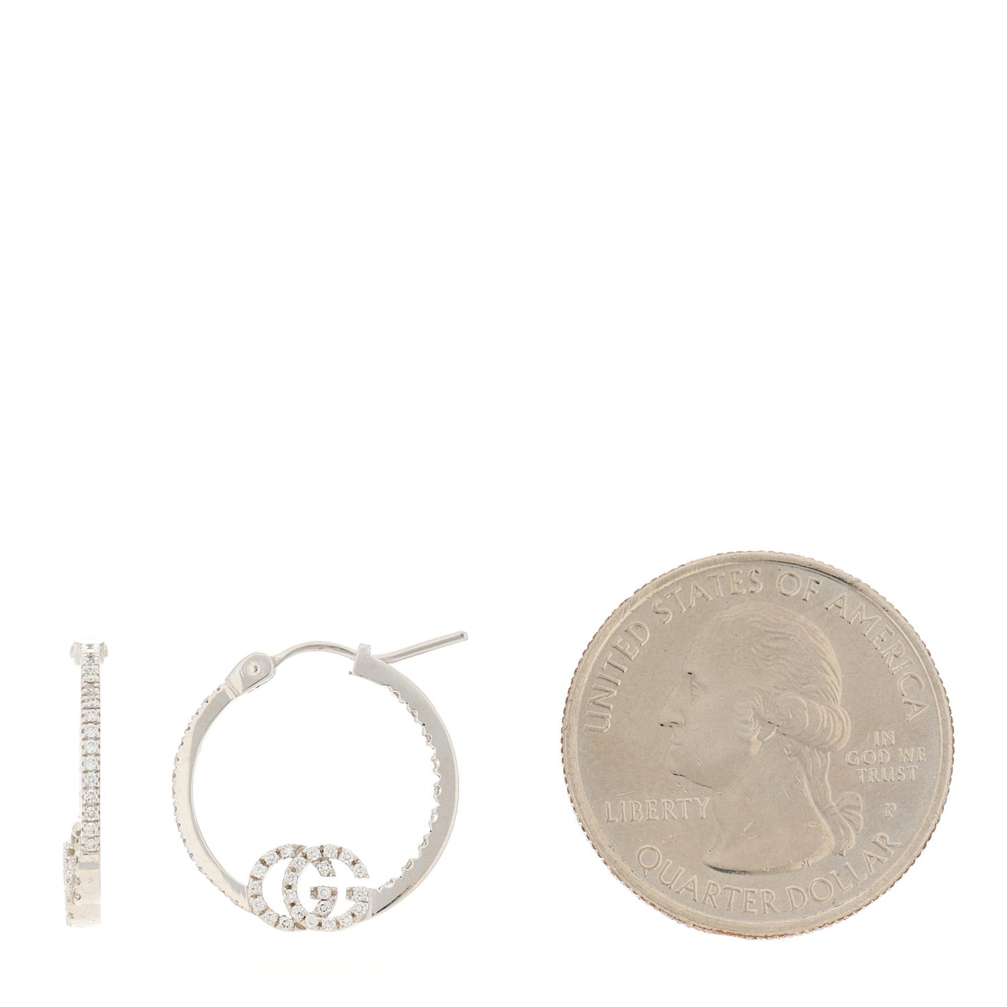 18K White Gold Diamond Running GG Inside Out Hoop Earrings