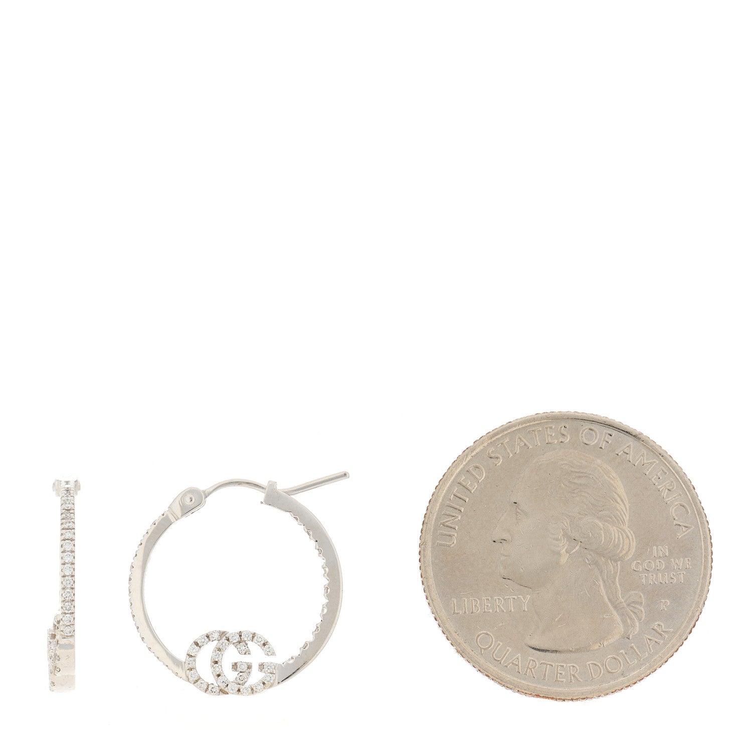 Gucci 18K White Gold Diamond Running GG Inside Out Hoop Earrings 2 of 5
