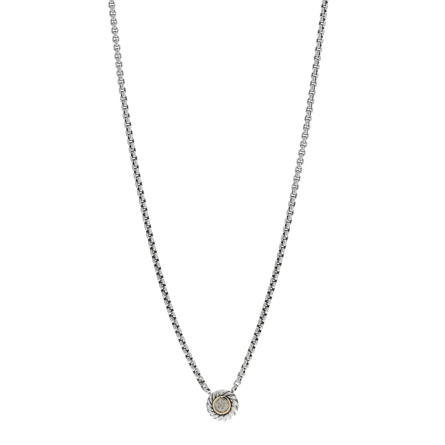 Sterling Silver 18K Yellow Gold Diamond 12mm Pave Cookie Necklace