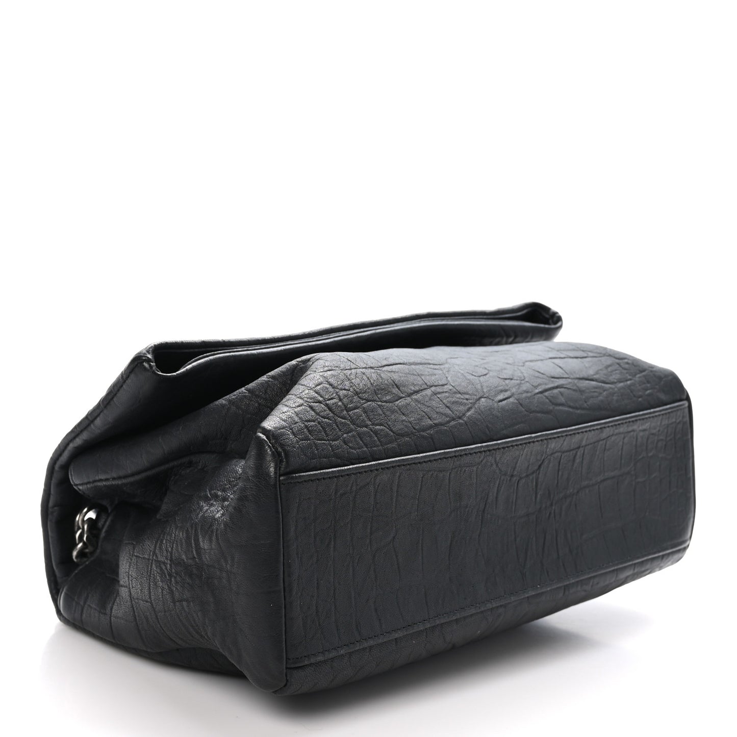 Calfskin Crocodile Embossed Medium West Hollywood Monogram Fold-Over Grey