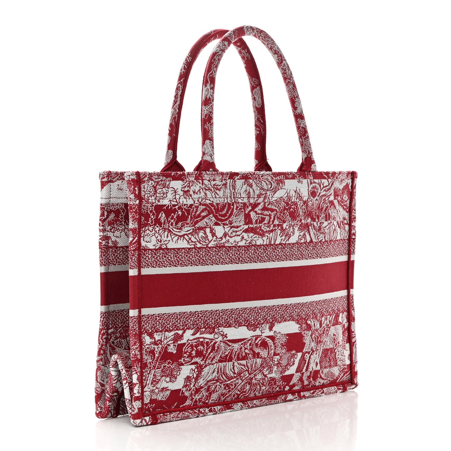 Canvas Embroidered Medium Dioriviera Toile De Jouy Book Tote Red White