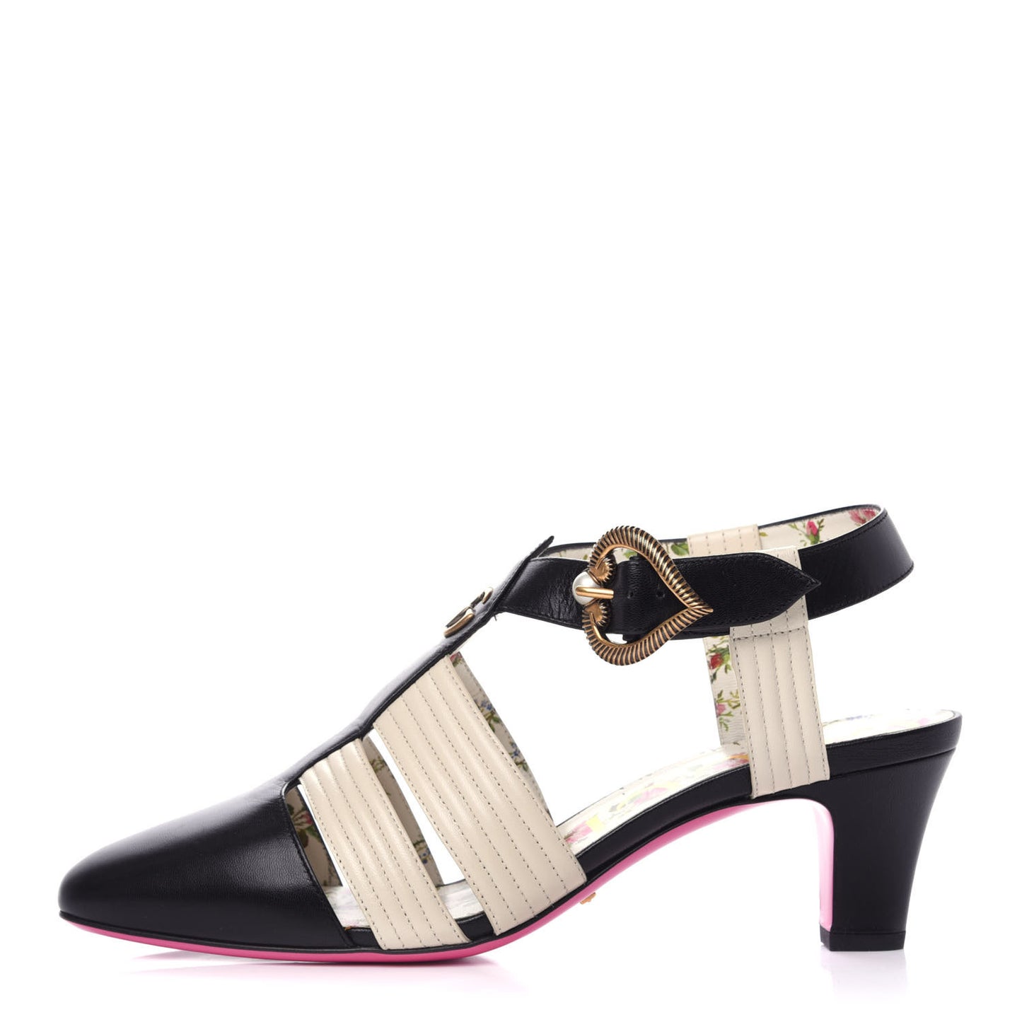 Malaga Kid T-Strap Mid Heel Sandals 39.5 Black White