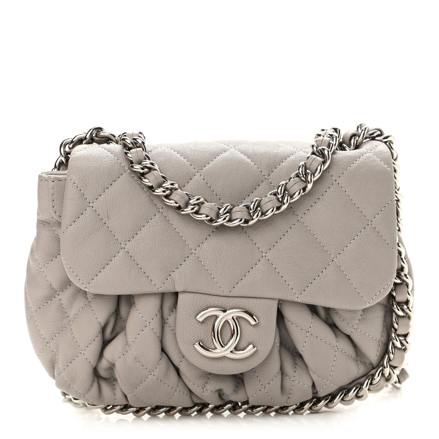 Washed Lambskin Quilted Mini Chain Around Flap Taupe