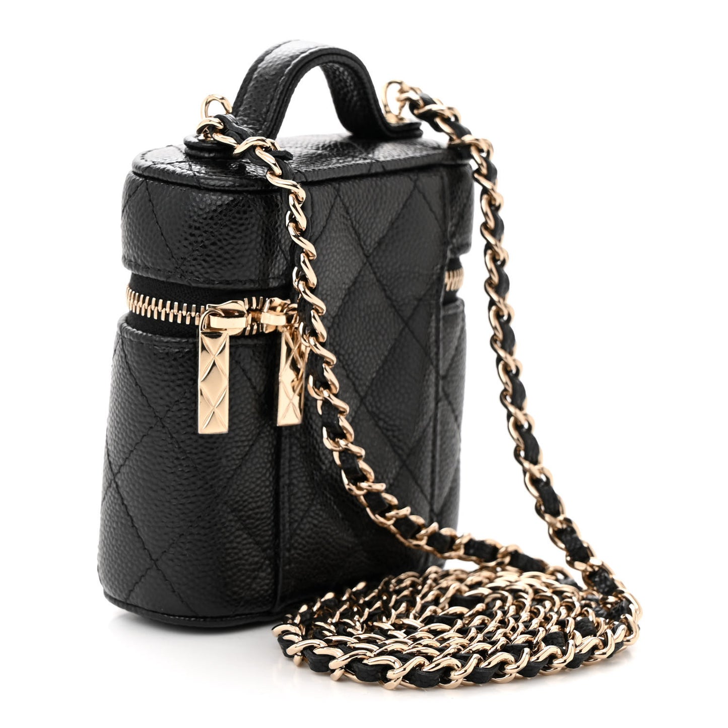 Caviar Quilted Top Handle Mini Vanity Case With Chain Black