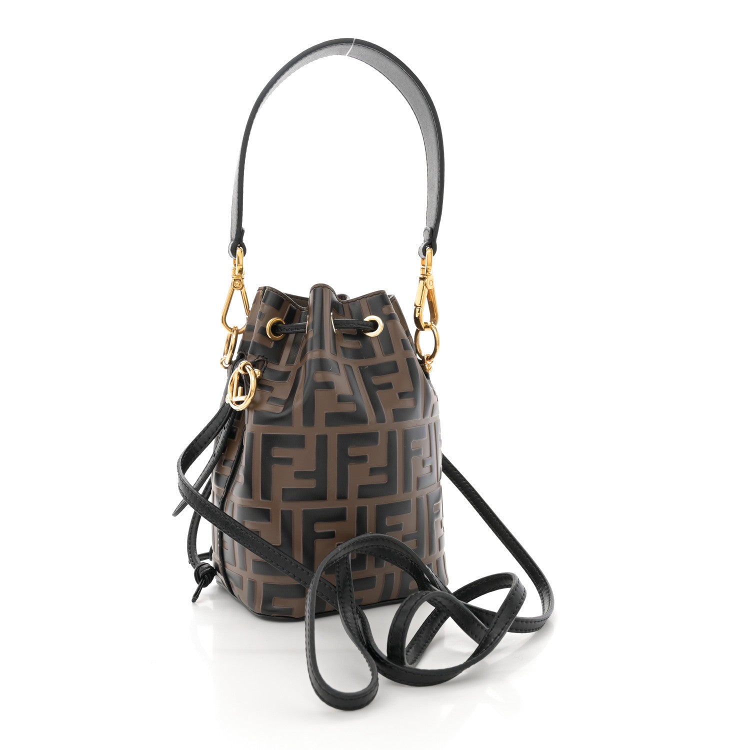 Fendi Vitello Liberty F is Fendi Bi-Color FF 1974 Embossed Mini Mon Tresor Bucket Bag Maya Black 3 of 11