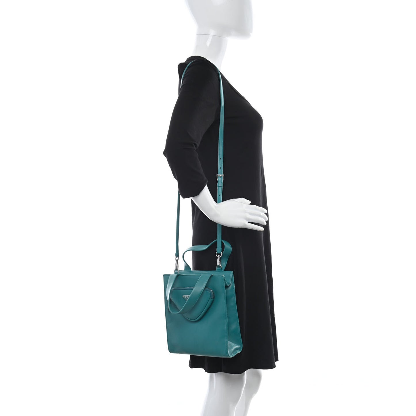 Nappa Triangle Pocket Small Tote Bag Teal