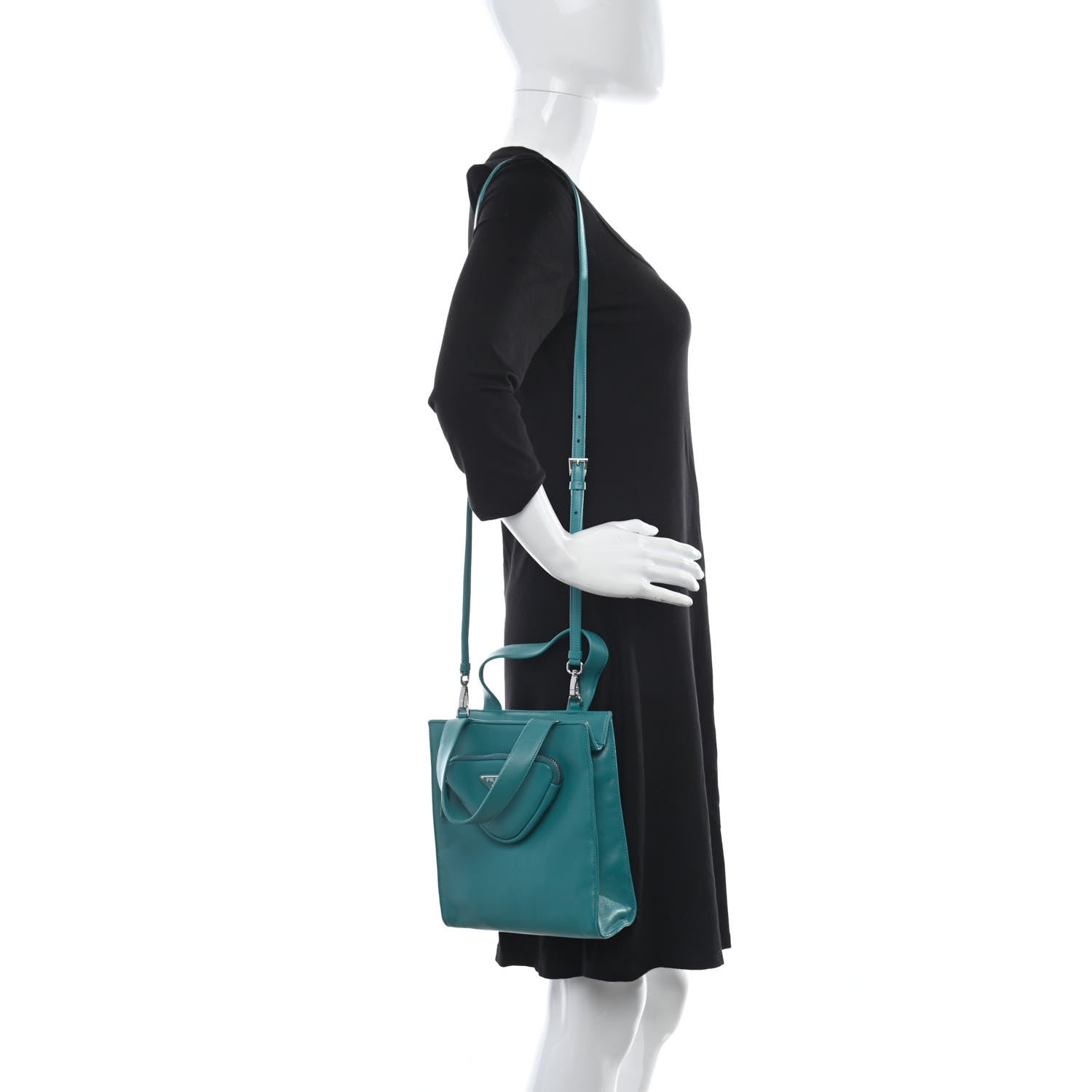 Prada Nappa Triangle Pocket Small Tote Bag Teal 2 of 16