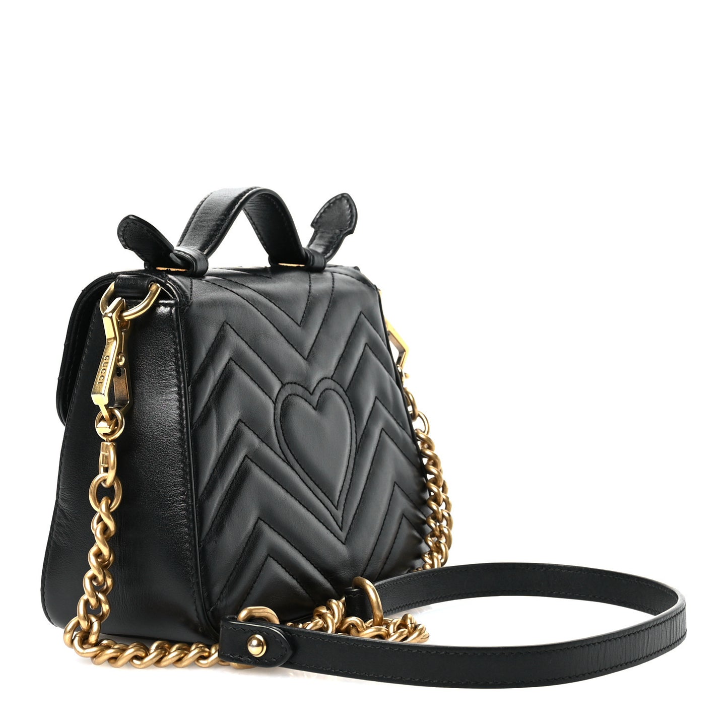 Calfskin Matelasse Mini GG Marmont Top Handle Shoulder Bag Black