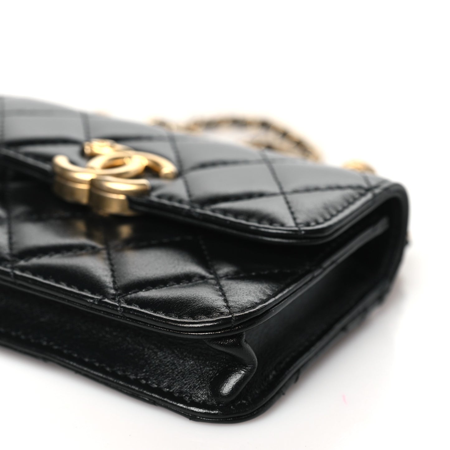 Calfskin Quilted Perfect Fit Coin Purse With Chain Black