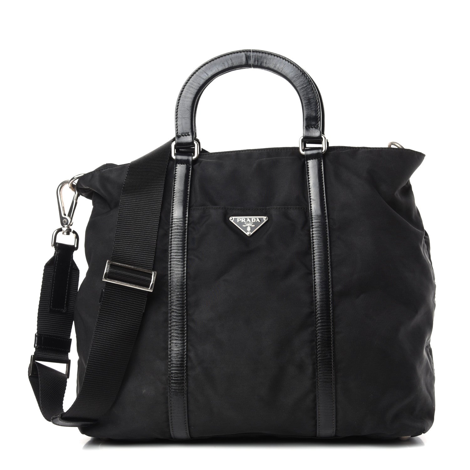 Prada Tessuto Nylon Calfskin Tote Black 1 of 9