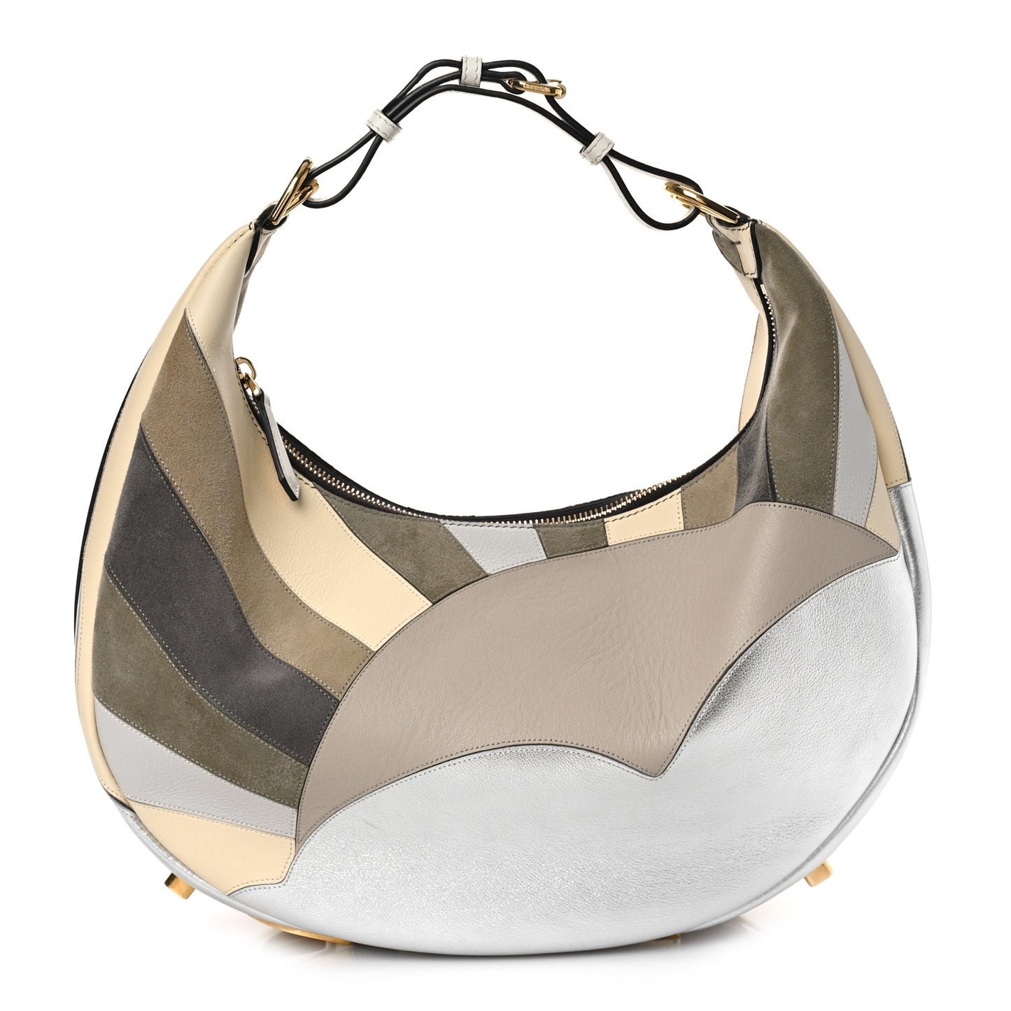 Vitello Seta Goatskin Suede Sun Cloud Inlay Medium Fendigraphy Hobo Bag Multicolor White Ice