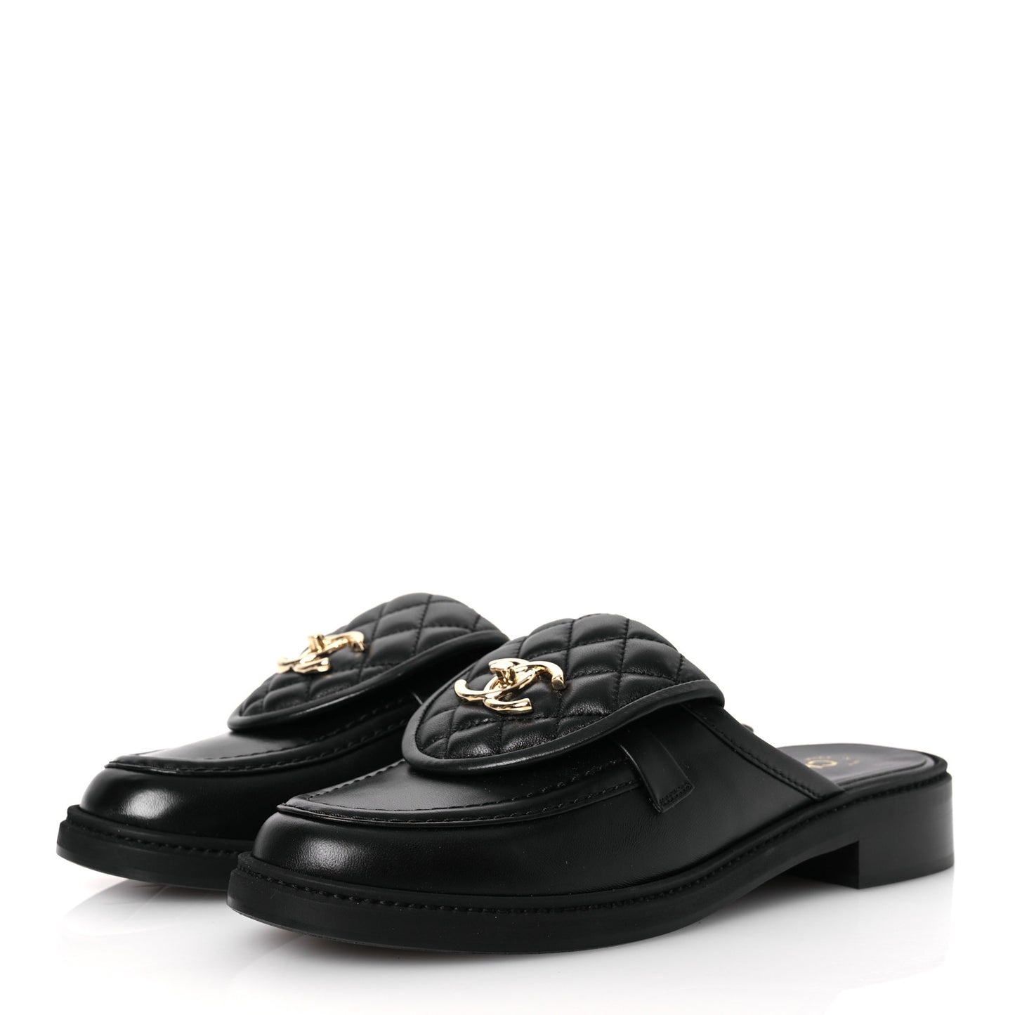 Lambskin Quilted CC Turnlock Mules 39.5 Black