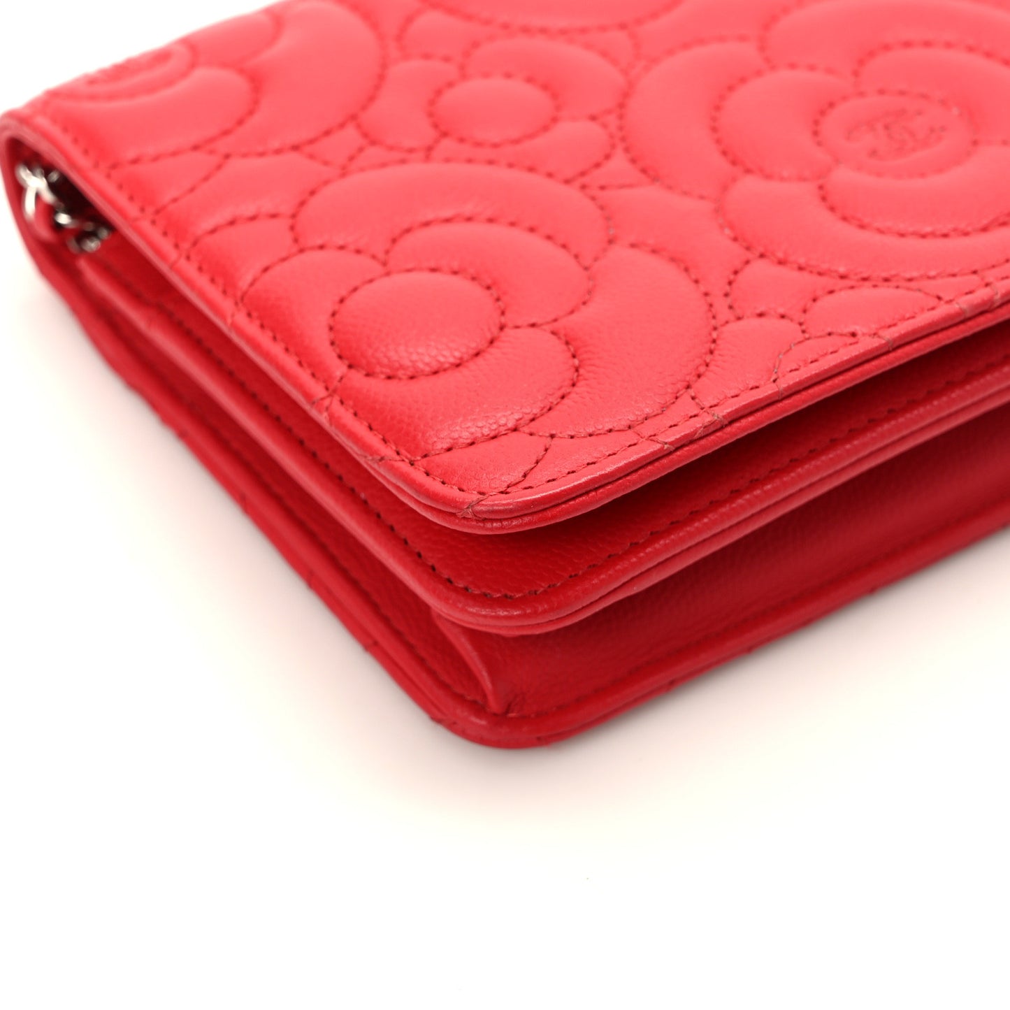 Caviar Camellia Embossed Wallet On Chain WOC Red