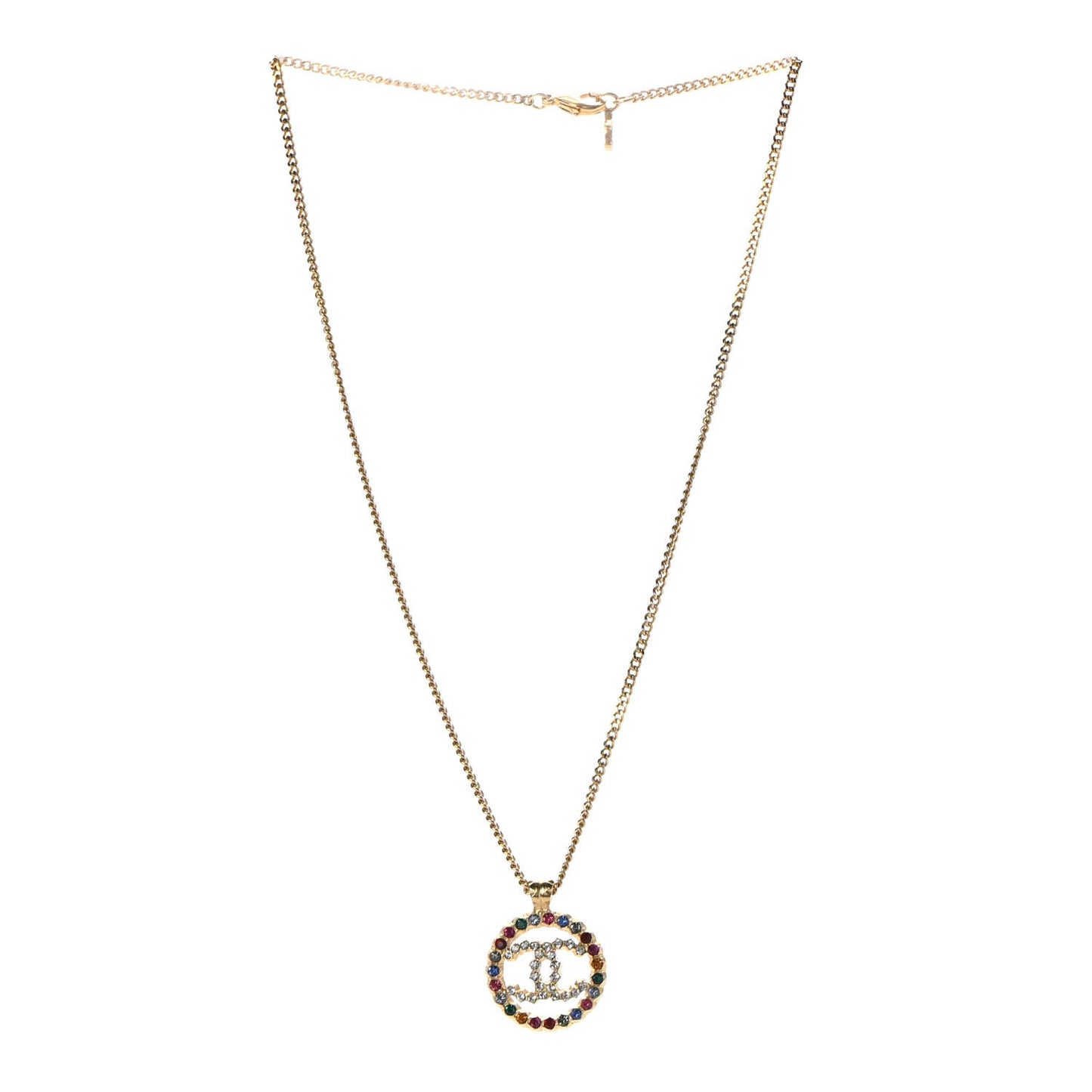 Crystal Over The Rainbow CC Pendant Necklace Gold Multicolor