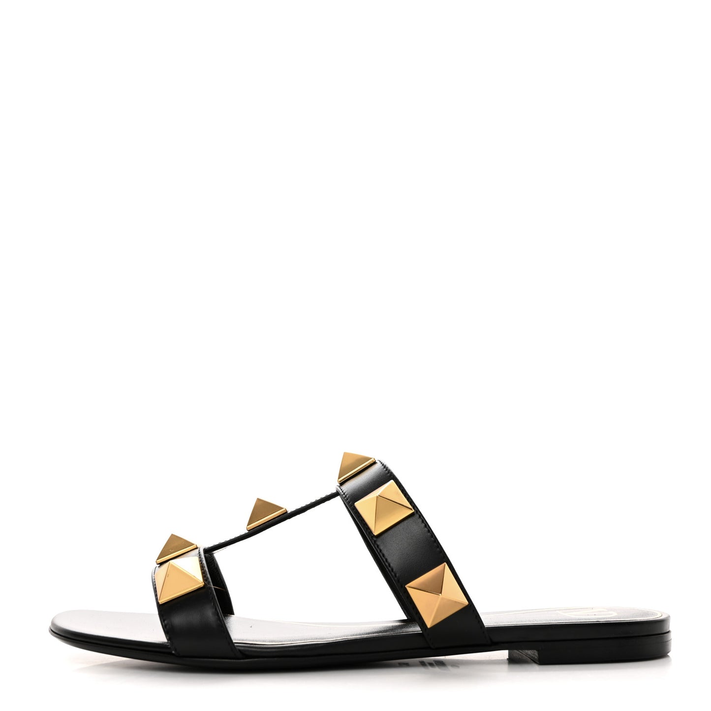 Calfskin Roman Stud Flat Slide Sandals 38 Black